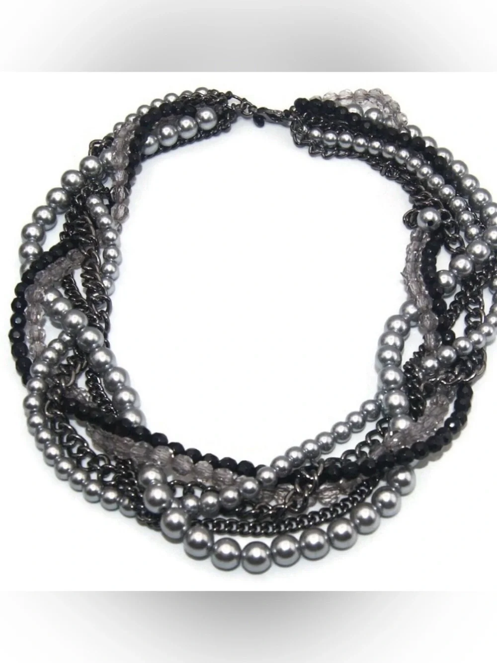 Premier Designs Multi-Strand Silver/Black & Pearl Necklace & Bracelet Set